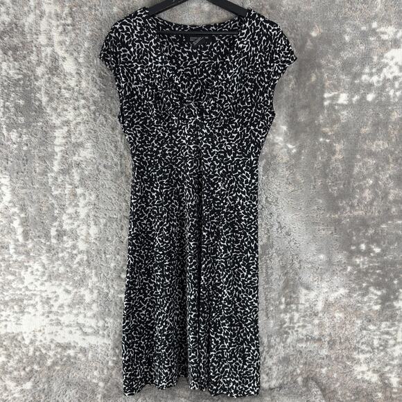 Jones New York Petites Size 8P Abstract Fit Flared Midi Dress Black White Cap - Picture 1 of 8